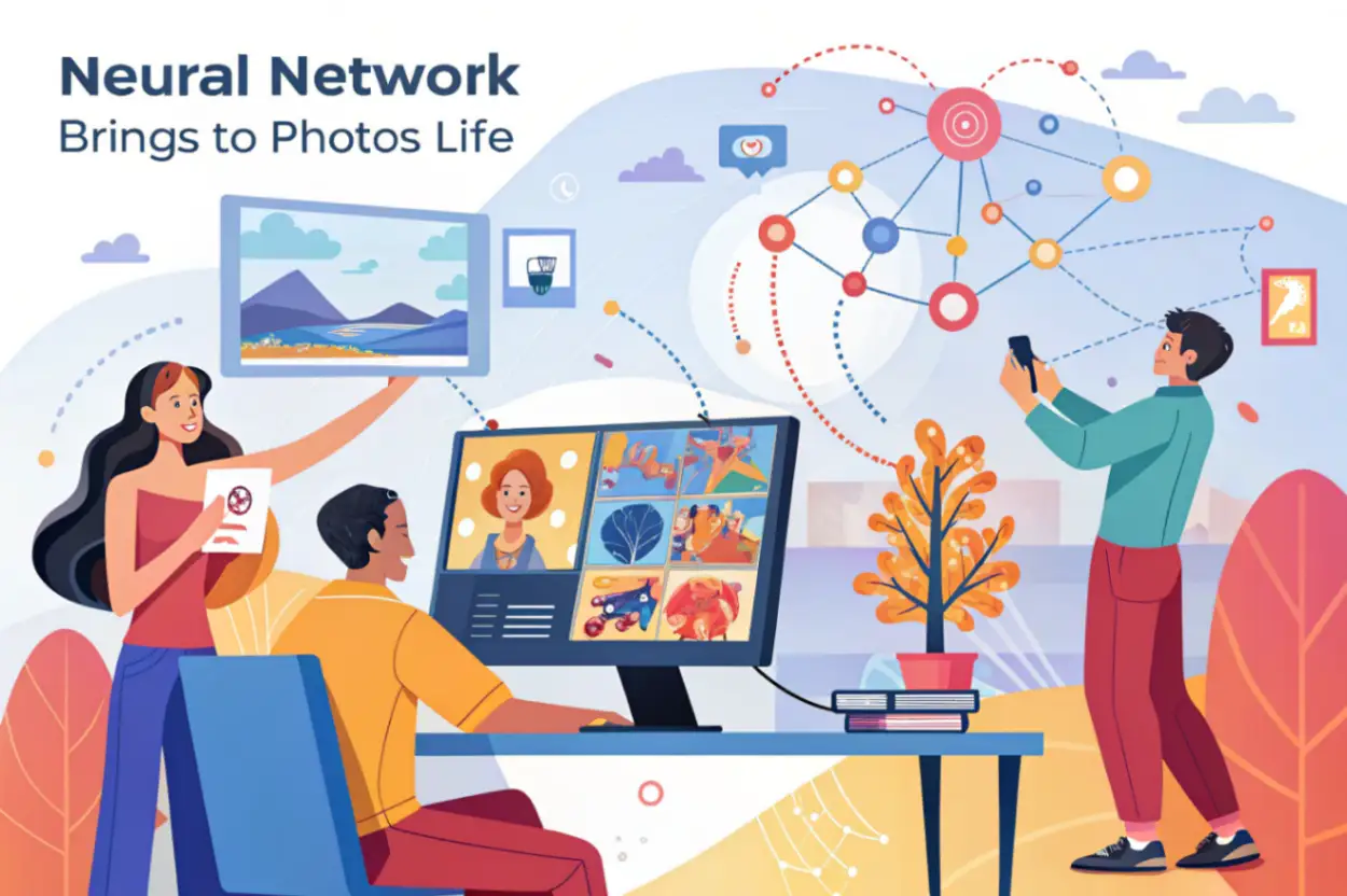 Современные нейросети способны превращать старые или статичные фотографии в реалистичные живые изображения, где люди улыбаются, моргают и двигаются. Это направление искусственного интеллекта стало особенно популярным благодаря технологиям глубокого обучения, которые позволяют восстанавливать недостающие элементы и имитировать естественные мимические движения. В этой статье подробно рассмотрим, как работает нейросеть для оживления фото, какие алгоритмы применяются, какие существуют решения на рынке и в каких сферах эти технологии находят практическое применение.
Принцип работы нейросети для оживления изображений
Нейросеть, которая оживляет фотографии, основана на архитектурах deep learning, чаще всего на генеративно-состязательных сетях (GAN) и рекуррентных нейросетях (RNN). Их задача — анализировать статическое изображение и предсказывать возможные последовательности движения лица или тела. Обучение происходит на огромных датасетах, где представлены тысячи видеозаписей людей с разными эмоциями, мимикой и поворотами головы.
Сначала алгоритм выделяет ключевые точки лица — глаза, губы, контуры щек, линии бровей. После этого система формирует карту движения, определяя, как могут изменяться эти области во времени. Затем подключается генератор, создающий серию кадров на основе исходного снимка, подстраивая свет, тени и текстуры так, чтобы движения выглядели естественно. В итоге получается короткое анимированное видео, напоминающее живое фото.
Архитектура и ключевые технологии
В основе работы нейросети лежат несколько взаимосвязанных компонентов. Главным является генератор, создающий новые кадры, и дискриминатор, оценивающий их реалистичность. Они работают в паре: генератор пытается обмануть дискриминатор, создавая максимально правдоподобные результаты, а дискриминатор учится отличать реальность от синтетики. Такой процесс называется обучением с противостоянием и позволяет системе достигать высокого уровня реализма.
Дополнительные технологии включают:  Face Alignment Networks — выравнивание лиц для точного наложения анимации.  Optical Flow Estimation — анализ направления движения пикселей.  Pose Estimation Models — определение позы головы и выражения лица.  Temporal Consistency Loss — контроль плавности переходов между кадрами, чтобы не возникало скачков.  Все эти методы обеспечивают плавность и достоверность оживленных фото, делая результат максимально похожим на видео, снятое камерой.
Применение и возможности нейросетей
Нейросети для оживления изображений находят применение в самых разных областях. Изначально они использовались для реставрации старых фотографий, однако со временем охватили и коммерческие направления — от маркетинга до киноиндустрии.
Технология помогает:  Восстанавливать архивные фото — придает историческим снимкам реалистичность, возвращая к жизни лица людей из прошлого.  Создавать персонализированные видео-аватары — используется в виртуальных ассистентах, играх, чатах и видеосервисах.  Разрабатывать инструменты для контента — блогеры и дизайнеры применяют оживленные фото для коротких роликов и рекламных материалов.  Воспроизводить лица знаменитостей — в кино и на телевидении для эффектов омоложения или цифрового дублирования.  Применяться в VR и AR — оживленные лица делают взаимодействие с виртуальной средой более реалистичным.  Такой спектр возможностей стал возможен благодаря развитию генеративных моделей, которые не просто копируют, а понимают структуру лица и создают новые формы движения на основе вероятностных моделей поведения человека.
Как создаются реалистичные эмоции
Одним из самых сложных этапов является генерация мимики. Чтобы фото выглядело живым, нейросеть должна предсказать микродвижения мышц, характерные для улыбки, моргания или дыхания. Для этого используется эмоциональное кодирование — механизм, позволяющий сопоставлять выражения лица с числовыми векторами в пространстве признаков.
Эти векторы формируют нечто вроде карты эмоций: нейросеть знает, как выглядит лицо при грусти, радости или удивлении. Затем, применяя эти шаблоны к статичному фото, она постепенно изменяет ключевые точки, создавая иллюзию движения.
При этом учитывается естественная анатомия — углы губ не поднимаются симметрично, глаза моргают с задержкой, а подбородок слегка смещается. Благодаря такому вниманию к деталям оживленные изображения выглядят убедительно даже при крупном плане.
Особенности работы с разными типами изображений
Нейросети адаптируются под разные типы фото. Для ретроизображений с низким разрешением применяется предварительная суперрезолюция, которая повышает четкость. Для современных снимков добавляются корректировки освещения, чтобы движения не выглядели неестественно.
В некоторых случаях система использует motion templates — шаблоны движения, заимствованные из коротких видеоклипов. Это особенно эффективно для фото, где человек изображен фронтально.
Практические примеры и популярные сервисы
На рынке существует множество решений, которые позволяют пользователю оживить фото всего за несколько секунд. Наиболее известные сервисы включают MyHeritage Deep Nostalgia, Avatarify, Wombo, D-ID и TokkingHeads. Они применяют разные модели, но общий принцип остается схожим — анализ лица, реконструкция движения и генерация реалистичных кадров.
Перед тем как рассмотреть их подробнее, полезно понять, почему именно нейросети стали настолько востребованными в визуальных технологиях. Дело в том, что ручное создание анимации лица требует колоссальных усилий и времени. Алгоритм же способен сымитировать реалистичное движение за секунды, при этом постоянно обучаясь и улучшая качество.
Для лучшего понимания, приведем список преимуществ использования нейросетей для оживления фото:  Автоматизация процесса — не требует ручного монтажа или покадрового редактирования.  Реалистичная имитация мимики и эмоций.  Возможность работы даже с низкокачественными изображениями.  Совместимость с мобильными и веб-приложениями.  Постоянное самообучение моделей, повышающее качество результата.  После внедрения таких систем многие компании начали применять оживленные изображения в маркетинге и социальных сетях, что повысило вовлеченность аудитории и расширило визуальные возможности брендов.
Этические и правовые аспекты технологии
Несмотря на огромные преимущества, технологии оживления фото вызывают серьезные дискуссии об этике и конфиденциальности. Использование нейросетей для создания реалистичных видео без согласия человека может привести к злоупотреблениям, например, в виде дипфейков или ложных новостей.
Поэтому многие разработчики внедряют системы защиты данных, ограничивая использование фото только в личных целях. Также появляются правовые инициативы, регулирующие применение синтетических изображений, особенно в СМИ и рекламе.
Важно понимать, что нейросети не «оживляют» человека в буквальном смысле — они создают лишь визуальную иллюзию. Эмоции и движения, воспроизводимые машиной, не несут личного смысла, а лишь основаны на статистических закономерностях.
Таким образом, развитие таких технологий требует этического баланса между инновацией и ответственностью.
Сравнение методов и перспективы развития
Чтобы лучше понять, как разные подходы работают на практике, рассмотрим сравнительную таблицу, где отражены ключевые различия популярных технологий.
МетодОсновной алгоритмПреимуществаНедостаткиGAN (Generative Adversarial Network)Обучение через соперничество генератора и дискриминатораВысокая реалистичность, способность обучаться на больших данныхТребует значительных вычислительных ресурсовRNN (Recurrent Neural Network)Обработка временных зависимостей между кадрамиПлавные движения, стабильностьСложность при долгих последовательностяхAutoencoder + FlowВосстановление движений через оптический потокХорошо работает для малых деформацийМожет терять детали лицаTransformer-based modelsАнализ пространственно-временных зависимостейВысокая точность и гибкостьВысокие затраты на обучение
Эта таблица наглядно демонстрирует, что развитие нейросетей для оживления фото движется в сторону более гибких архитектур, способных адаптироваться к разным условиям и улучшать результаты с каждым обновлением.
В будущем ожидается, что появятся системы, умеющие создавать полноценные 3D-анимации из одного снимка, а также более безопасные механизмы защиты авторских прав и идентификации синтетического контента.
Заключение
Нейросети для оживления фото стали одним из самых наглядных примеров того, как искусственный интеллект меняет восприятие изображений. Благодаря сочетанию GAN, RNN и трансформеров, системы могут не только реконструировать движение, но и передавать эмоции, глубину и реализм.
При этом перед отраслью стоят задачи этического регулирования и совершенствования алгоритмов, чтобы исключить злоупотребления. В будущем эти технологии могут стать стандартом для цифровых медиа, помогая людям сохранять память, визуализировать историю и создавать более человечные виртуальные образы.  Title: Как работает нейросеть для оживления фото
Description: Узнайте, как нейросеть оживляет фото: принципы GAN, примеры сервисов, архитектура, эмоции, безопасность и перспективы развития технологий.